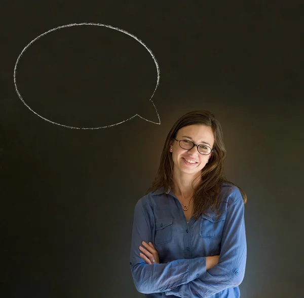 Kréta beszéd buborék nő beszél, beszél — Stock Fotó