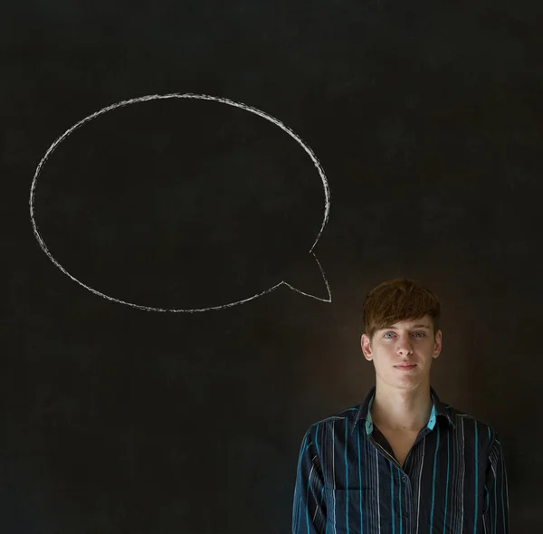 Uomo con gesso discorso bolla parlare — Foto Stock