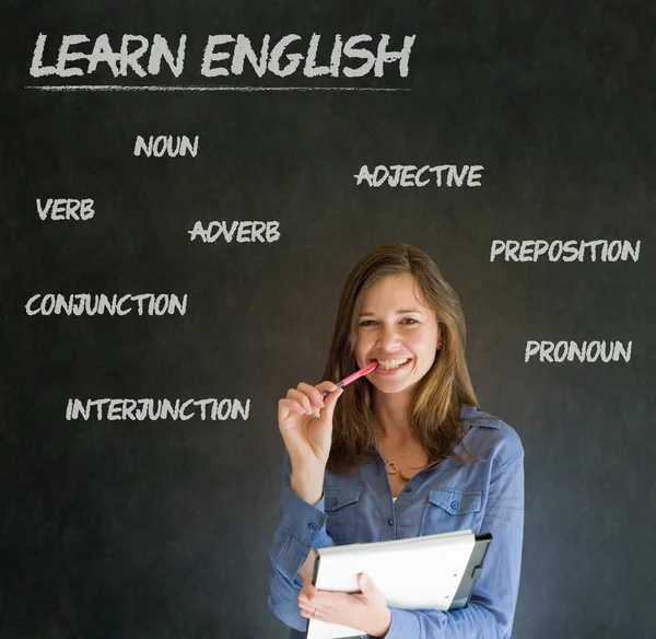 Englischlehrer mit Kreidehintergrund lernen — Stockfoto