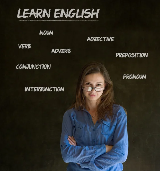 Megtanul angol tanár kréta háttérrel — Stock Fotó