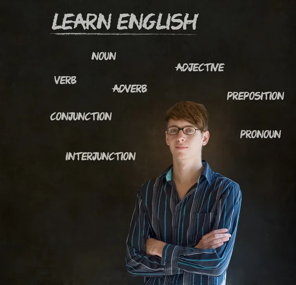 Learn English teacher with chalk background — Stock Photo, Image