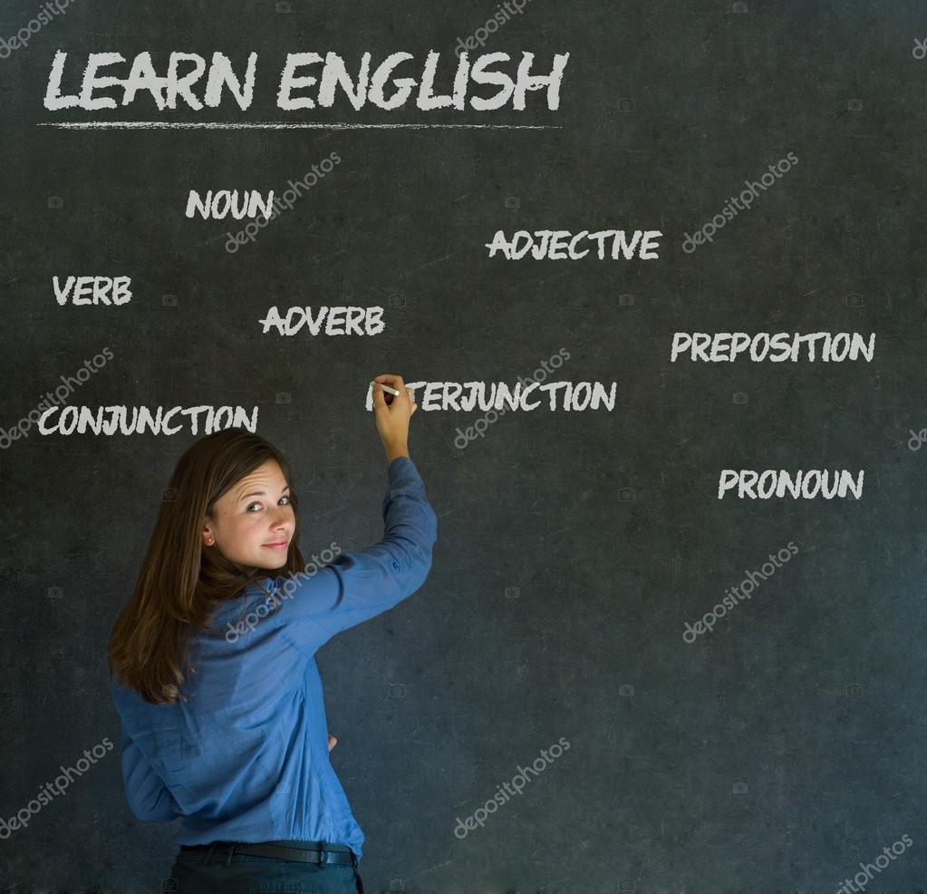 チョーク バック グラウンドを持つ英語教師を学ぶ ストック写真 C Alistairjcotton