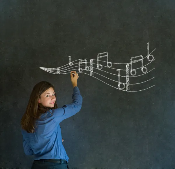 Impara la musica donna d'affari o insegnante con sfondo gesso — Foto Stock