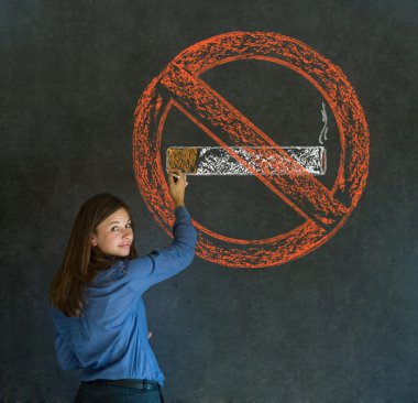 No smoking tobacco woman on blackboard background clipart