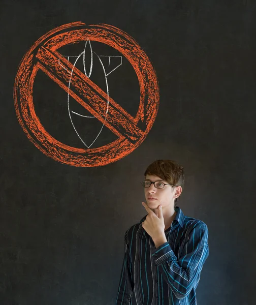 No war pacifist business man, student, teacher or politician on blackboard background — Stock Photo, Image