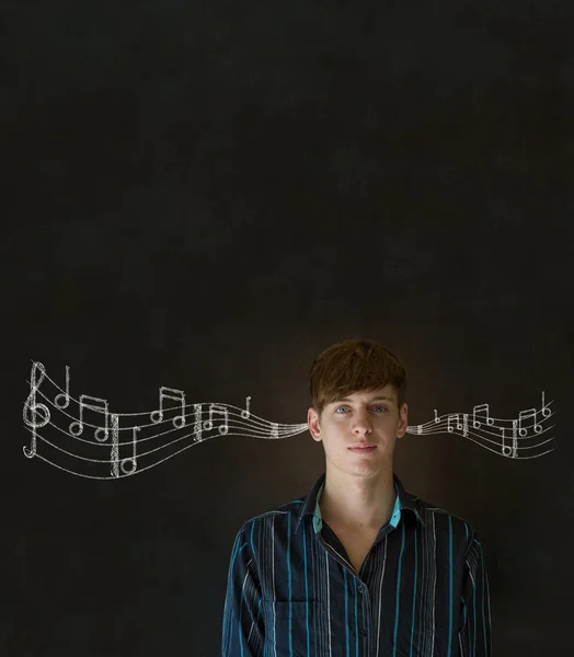 Aprender música homem de negócios ou professor com fundo de giz — Fotografia de Stock