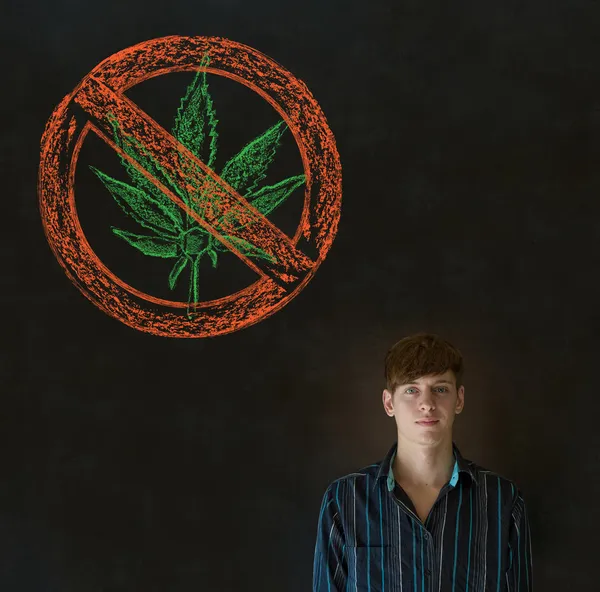 No weed marijuana man on blackboard background — Stock Photo, Image