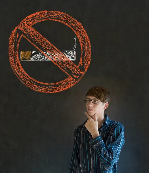 No smoking tobacco man on blackboard background — Stock Photo, Image