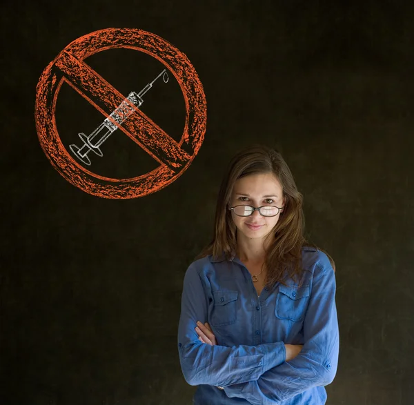 No drugs woman on blackboard background — Stock Photo, Image