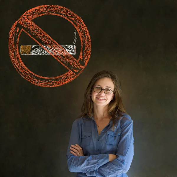 No smoking tobacco woman on blackboard background — Stockfoto