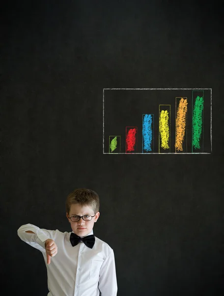 Thumbs down boy business man with chalk graph or chart — Stock Photo, Image