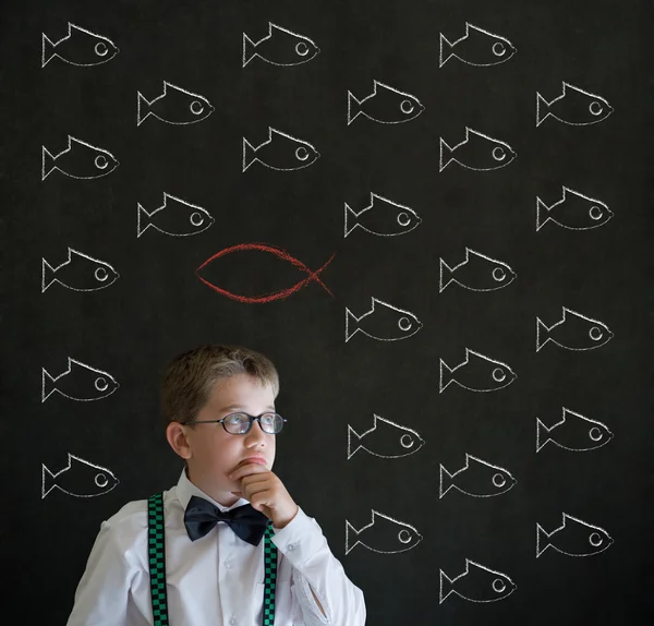 Denkender Geschäftsmann mit unabhängigem Jesus, Gott, Christentum Fisch — Stockfoto