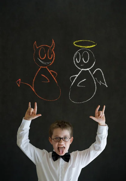 Wissen rockt Geschäftsmann mit Kreideengel und Teufel auf der Schulter — Stockfoto