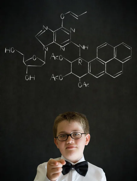 Education needs you thinking boy business man with science chemistry formula — Stock Photo, Image