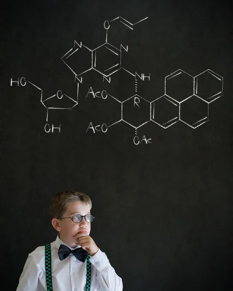 Thinking boy business man with science chemistry formula — Stock Photo, Image