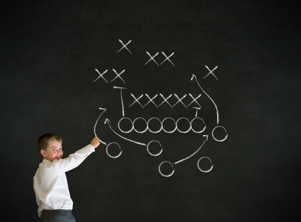 Writing boy business man with chalk American football strategy — Stock Photo, Image