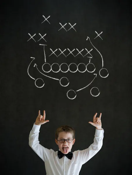 Knowledge rocks boy business man with chalk American football strategy — Stock Photo, Image