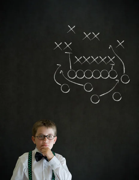Thinking boy business man with chalk American football strategy — Stock Photo, Image