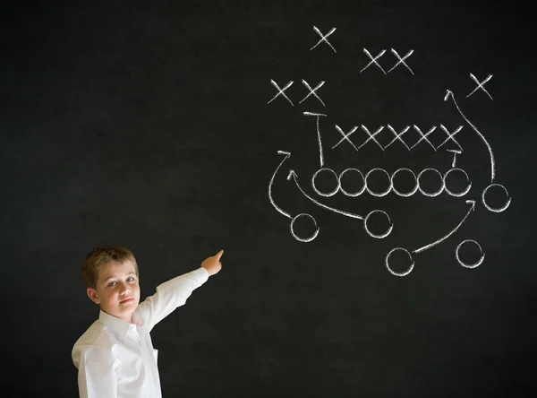 Pointing boy business man with chalk American football strategy — Stock Photo, Image