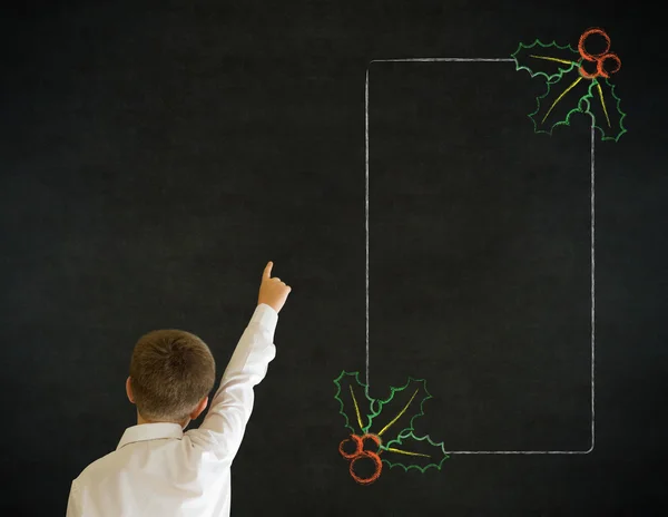 Hand up answer boy business man with Christmas holly checklist — Stock Photo, Image