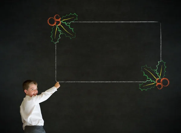 Schrijven jongen business man met Kerstmis holly Controlelijst — Stockfoto