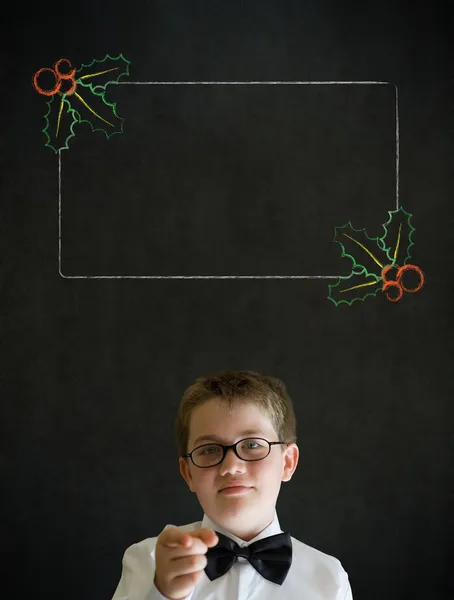 Education needs you thinking boy business man with Christmas holly checklist — Stock Photo, Image