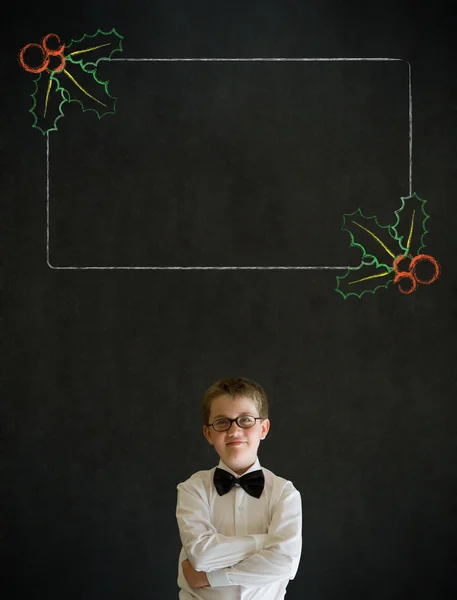 Thinking boy business man with Christmas holly checklist — Stock Photo, Image