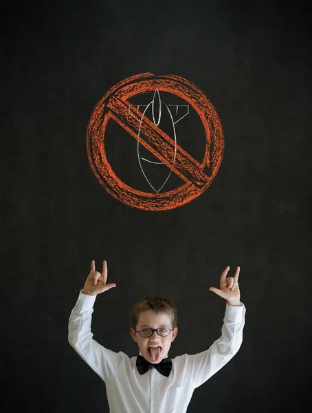 Knowledge rocks boy business man with no bombs war pacifist sign — Stock Photo, Image