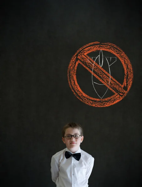 Denken jongen zakenman met geen bommen oorlog pacifist teken — Stockfoto