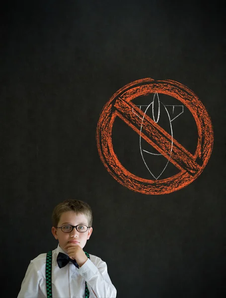 Thinking boy business man with no bombs war pacifist sign — Stock Photo, Image