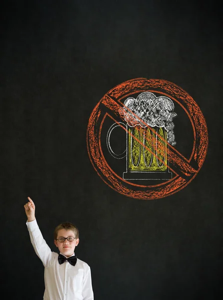 Hand up answer boy business man with no beer alcohol sign symbol — Stock Photo, Image