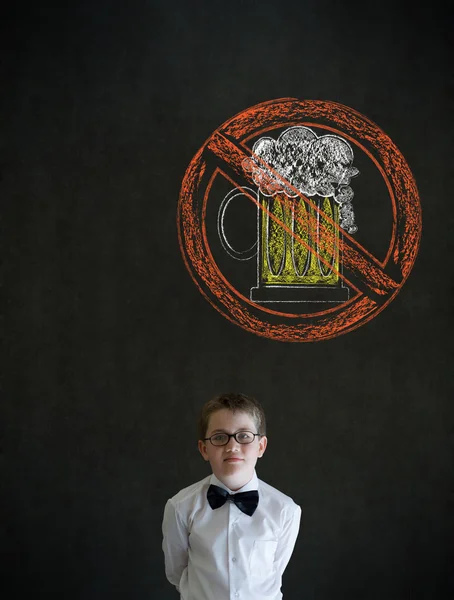 Thinking boy business man with no beer alcohol sign symbol — Stock Photo, Image