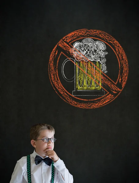 Thinking boy business man with no beer alcohol sign symbol — Stock Photo, Image