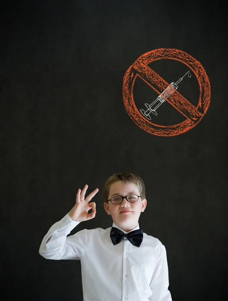 Alle ok jongen zakenman met geen drugs naald teken — Stockfoto