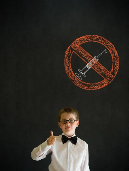 Thumbs up boy business man with no drugs needle sign — Stock Photo, Image