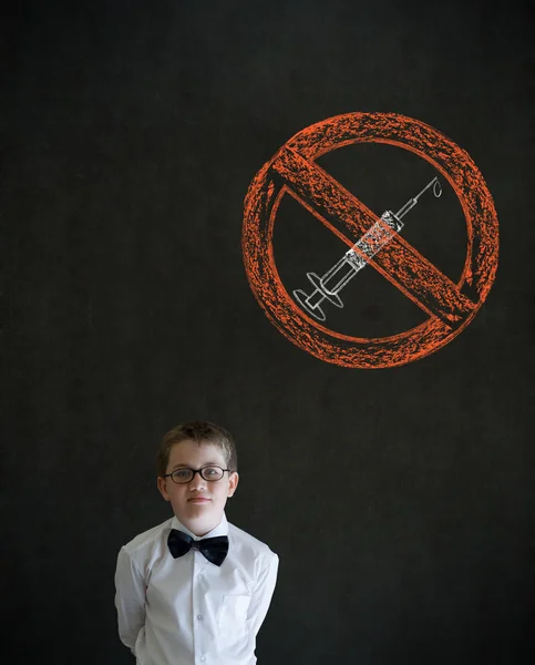 Tänkande pojke affärsman utan droger nål tecken — Stockfoto