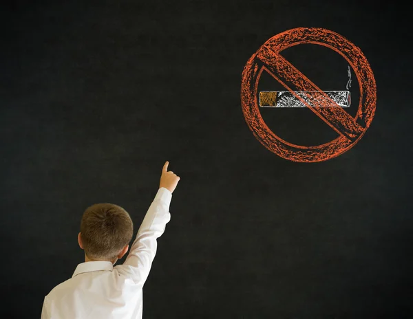 Hand up answer boy business man with no smoking chalk sign — Stock Photo, Image