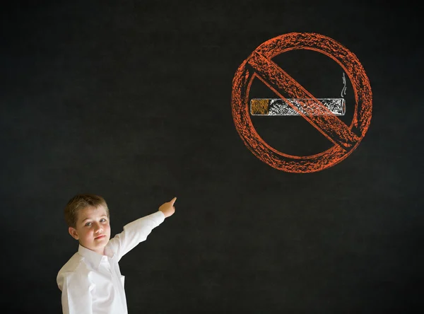 Pointing boy business man with no smoking chalk sign — Stock Photo, Image