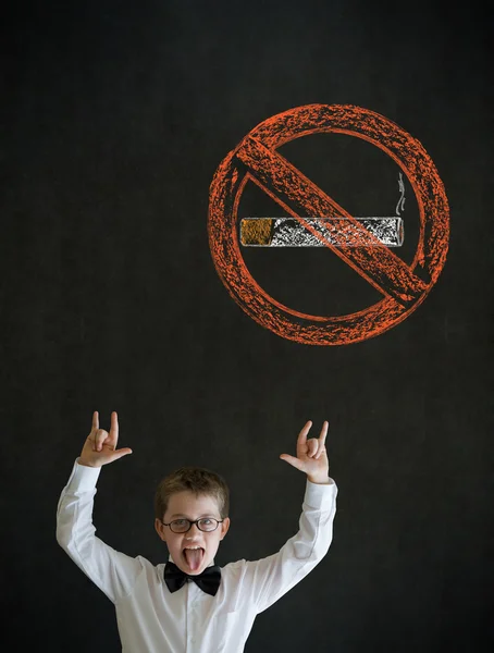 Knowledge rocks boy business man with no smoking chalk sign — Stock Photo, Image