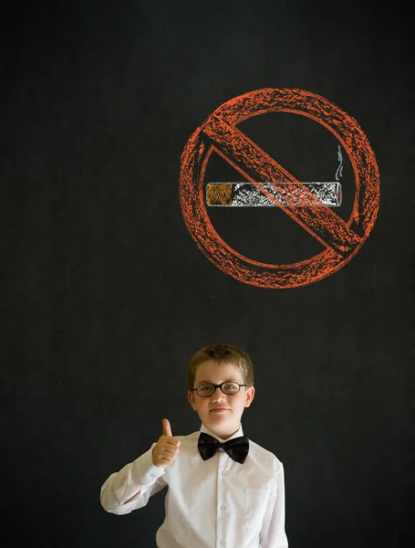 Thumbs up boy business man with no smoking chalk sign — Stock Photo, Image