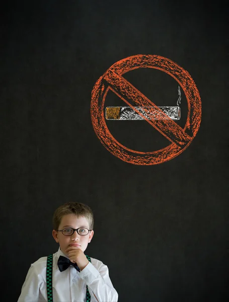 Thinking boy business man with no smoking chalk sign — Stock Photo, Image
