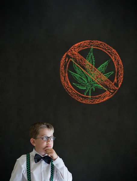 Tänkande pojke affärsman med ingen weed marijuana — Stockfoto