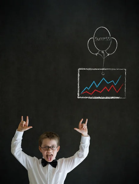Knowledge rocks boy business man with chalk success graph and balloon — Stock Photo, Image