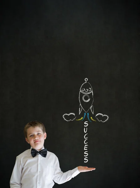 Boy with chalk success rocket — Stock Photo, Image