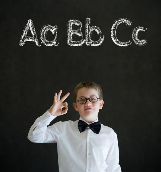 All ok boy business man with learn English language alphabet — Stock Photo, Image