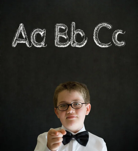 Education needs you thinking boy business man with learn English language alphabet — Stock Photo, Image