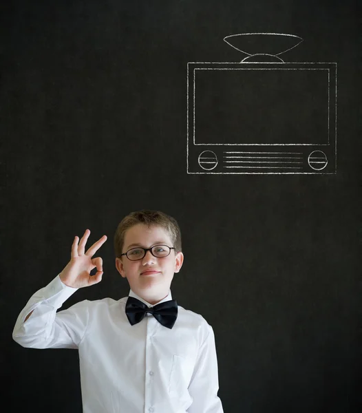 All ok boy business man with chalk tv television — Stock Photo, Image