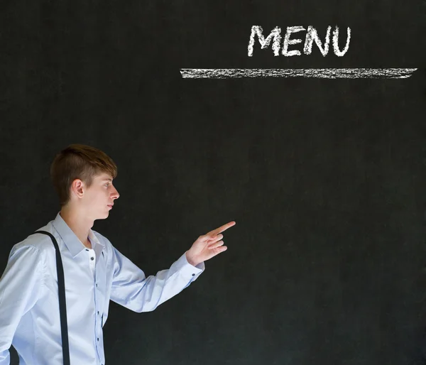 Zakenman, restauranthouder of chef-kok met krijt menu — Stockfoto