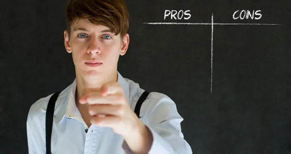 Businessman, student or teacher pros and cons decision list — Stock Photo, Image