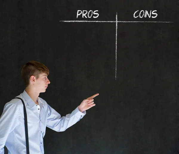 Empresário, estudante ou professor prós e contras lista de decisões — Fotografia de Stock